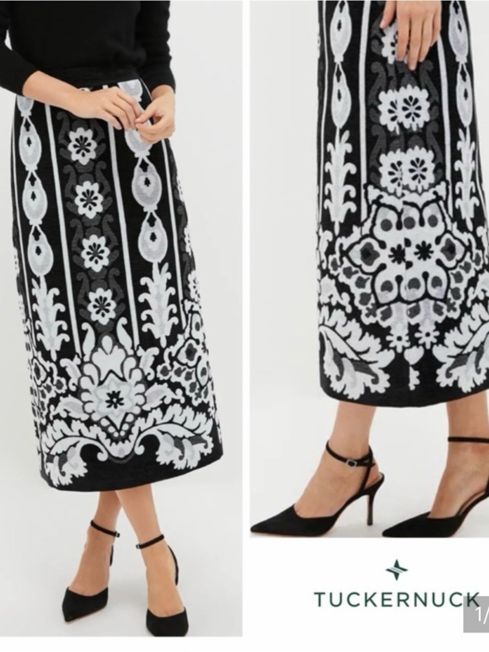 Tuckernuck Catania Black and White Knit Jacquard Midi Skirt